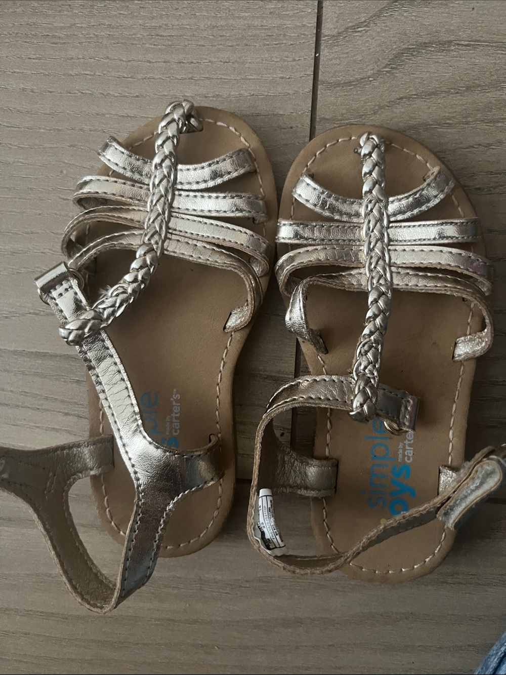 Carter's Girls Metallic Braided T-Strap Sandals in Silver